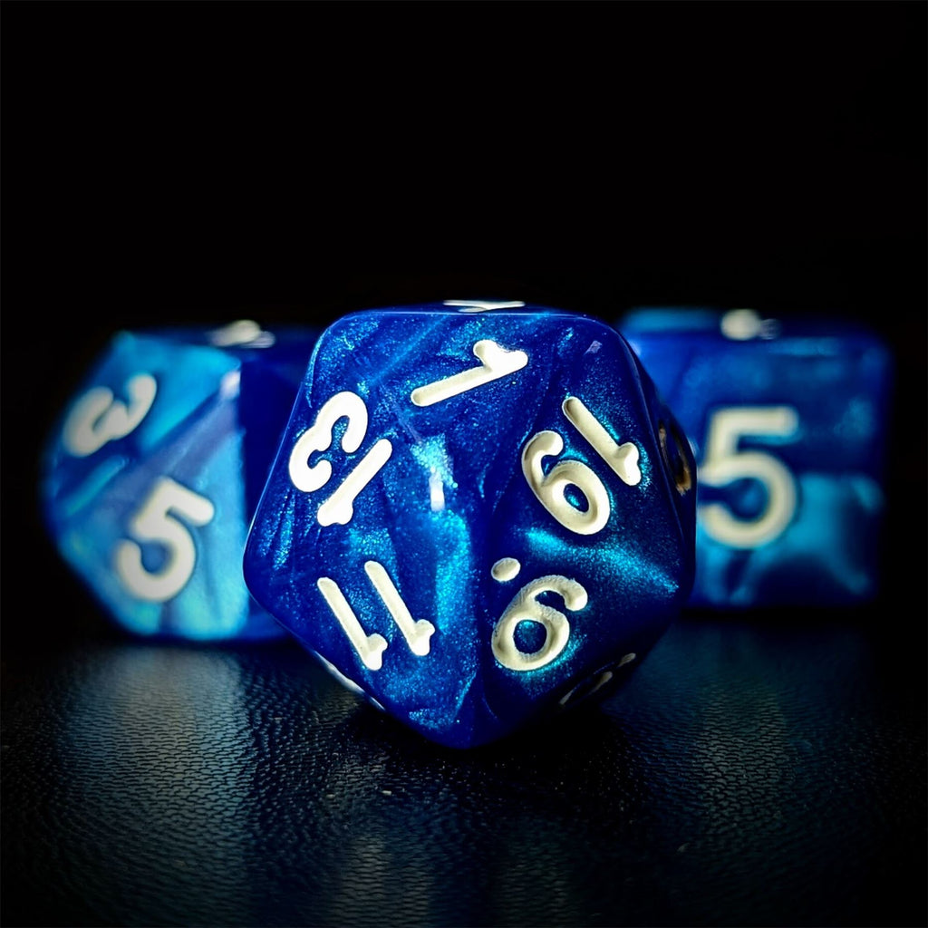 Glitter in Blue Acrylic - 7pcs RPG Full Dice Set
