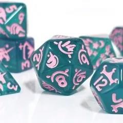 7pcs Dice Resin Pattern Unicorn Pink Font Green