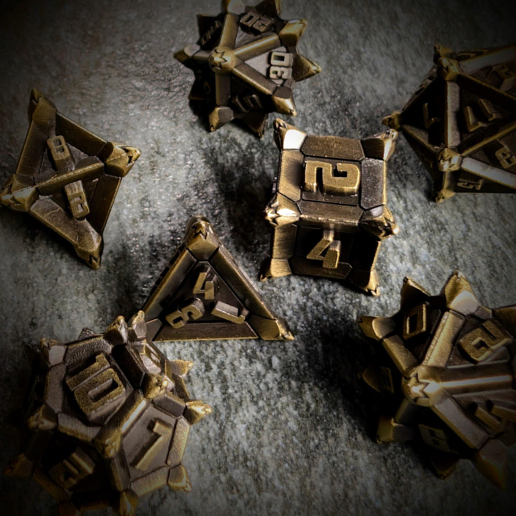 7pcs RPG Dice Set - Spiky Bronze Metal
