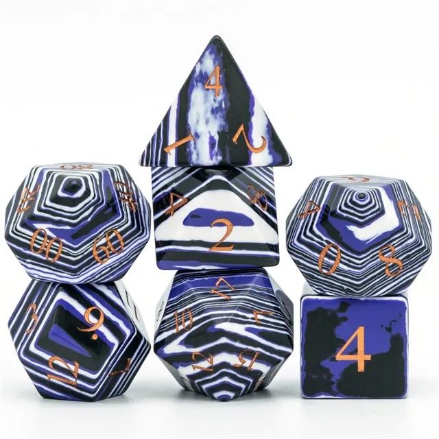 Layered Purple, White and Black Turquise Gemstone - 7pcs RPG Dice Set