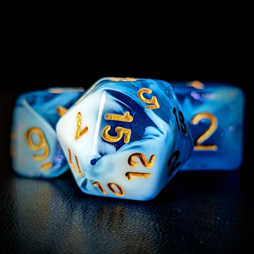 Glitter in Blue & White Acrylic - 7pcs RPG Full Dice Set