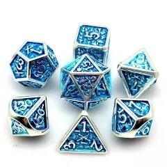 Blue in Silver Metal - 7pcs RPG Dice Set