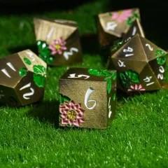 Pink Lotus Flower in Bronze Metal - 7pcs RPG Dice Set