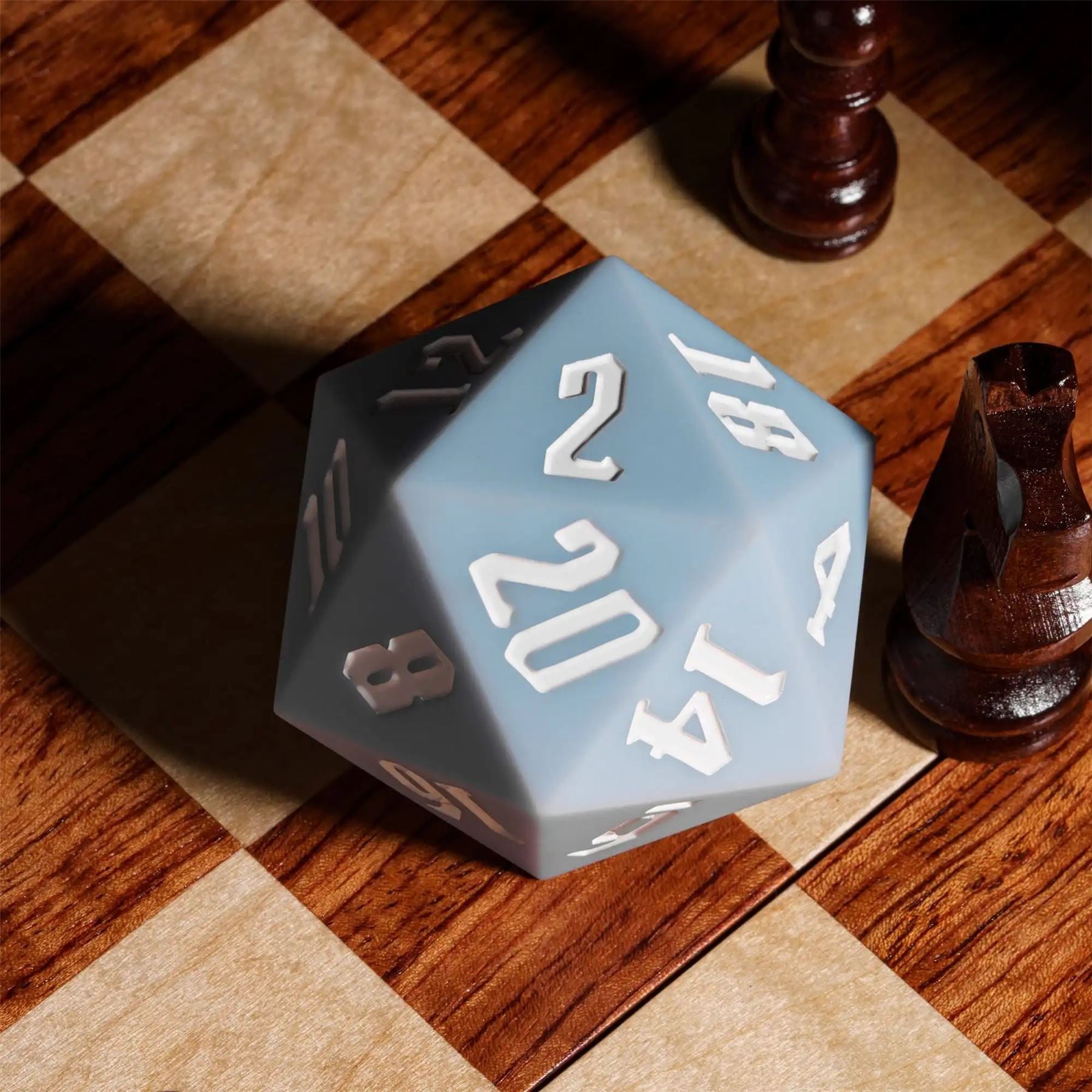 White on Solid Pale Blue Silicone - D20 RPG Dice