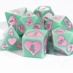 7pcs Dice Resin Pattern Hearts Pink Font Mint Green