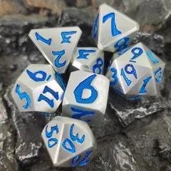 Blue Font in Silver Metal - 7pcs RPG Dice Set