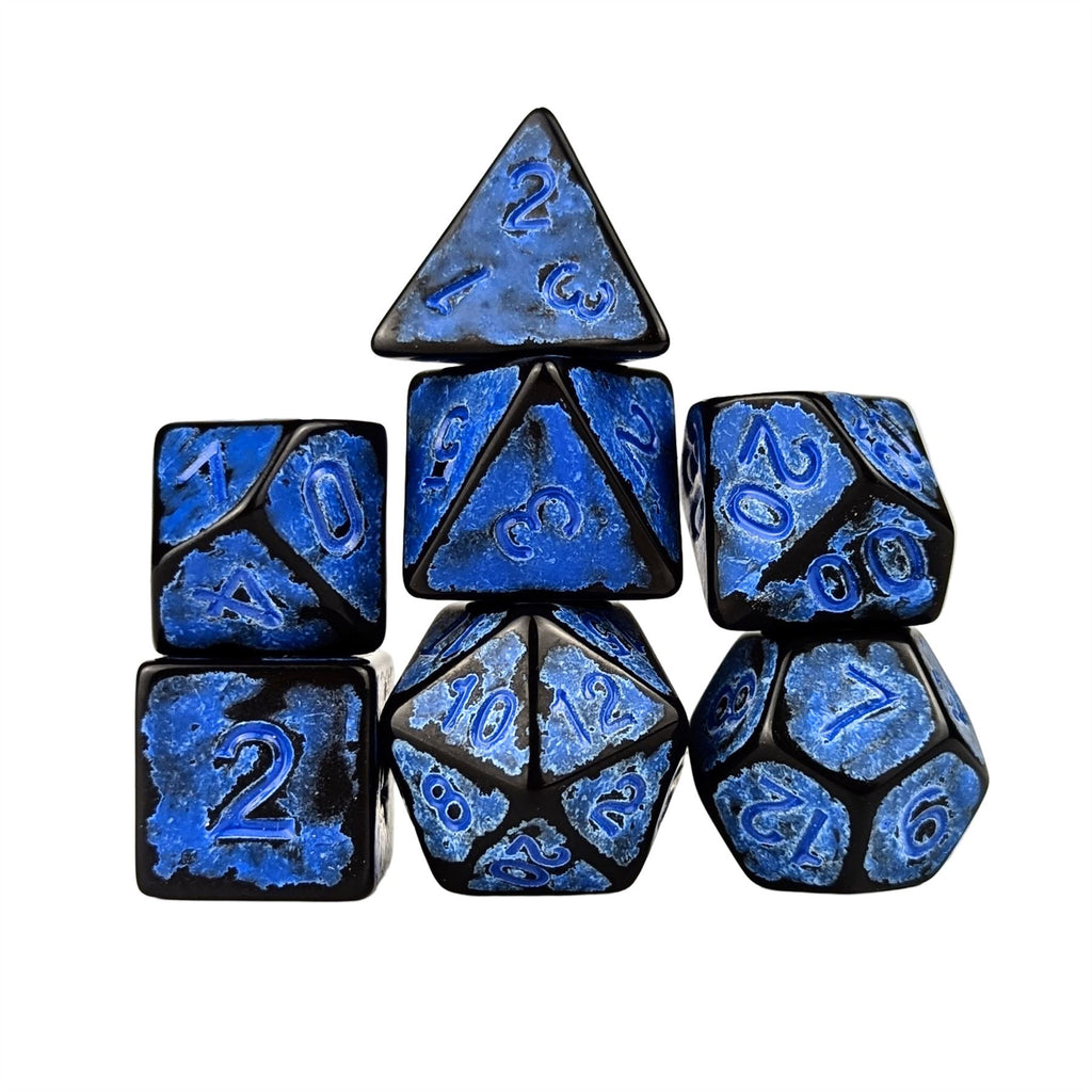 Washed Blue on Black Acrylic - 7pcs RPG Full Dice Set