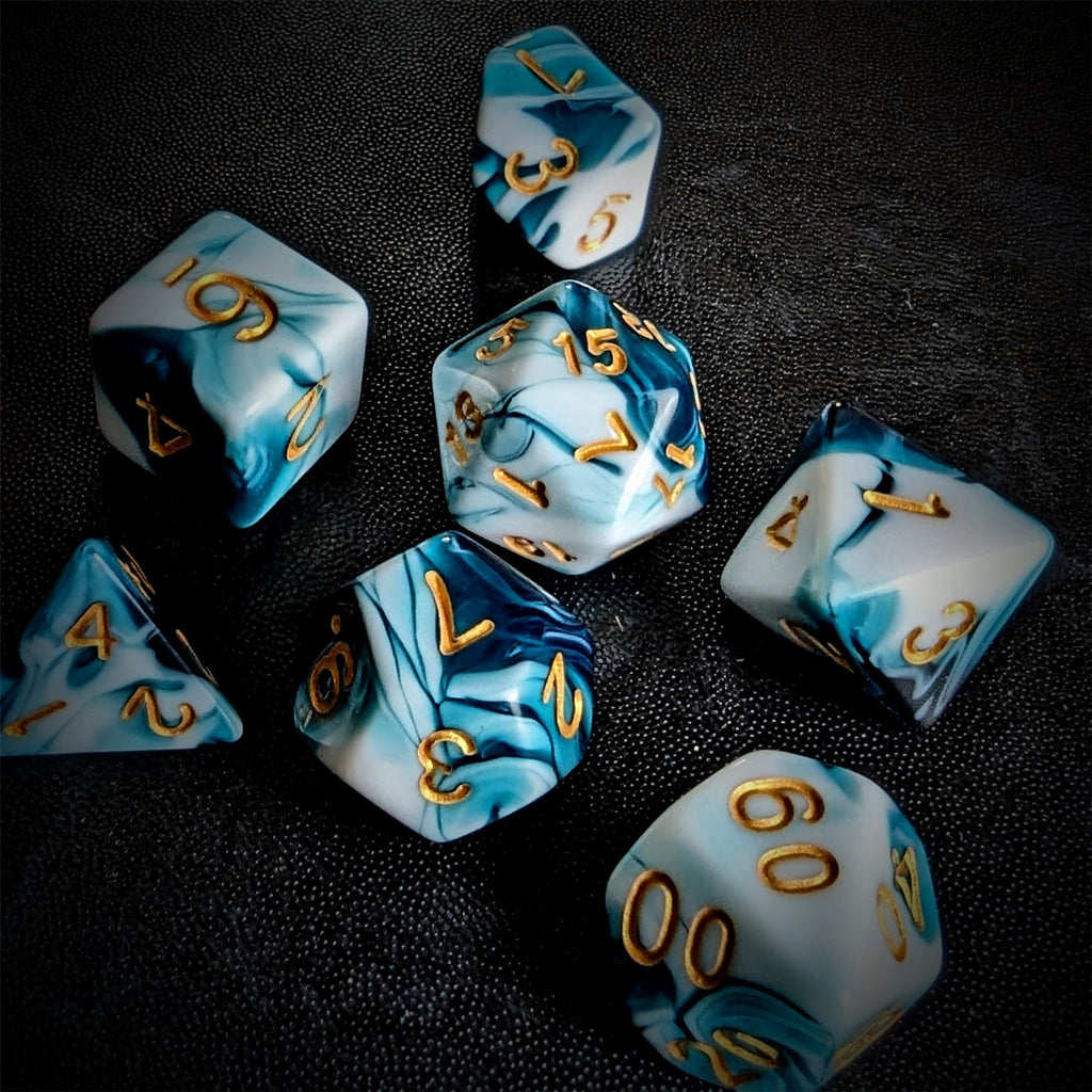 Blend of White & Blue Acrylic - 7pcs RPG Full Dice Set