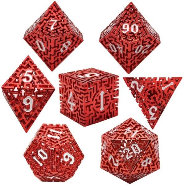 7pcs Dice Metal Hollow Maze White Font Red