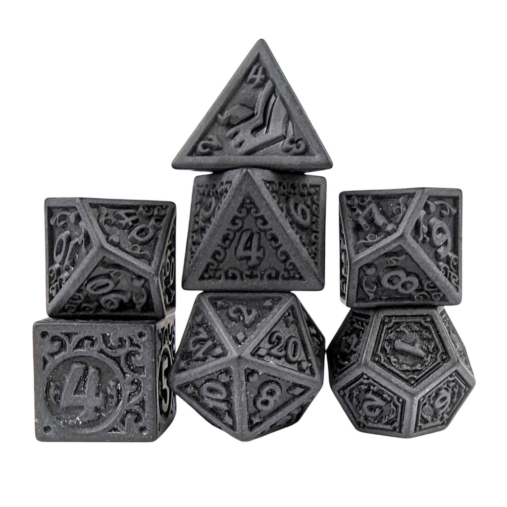 Black Lattice on White Acrylic - 7pcs RPG Full Dice Set