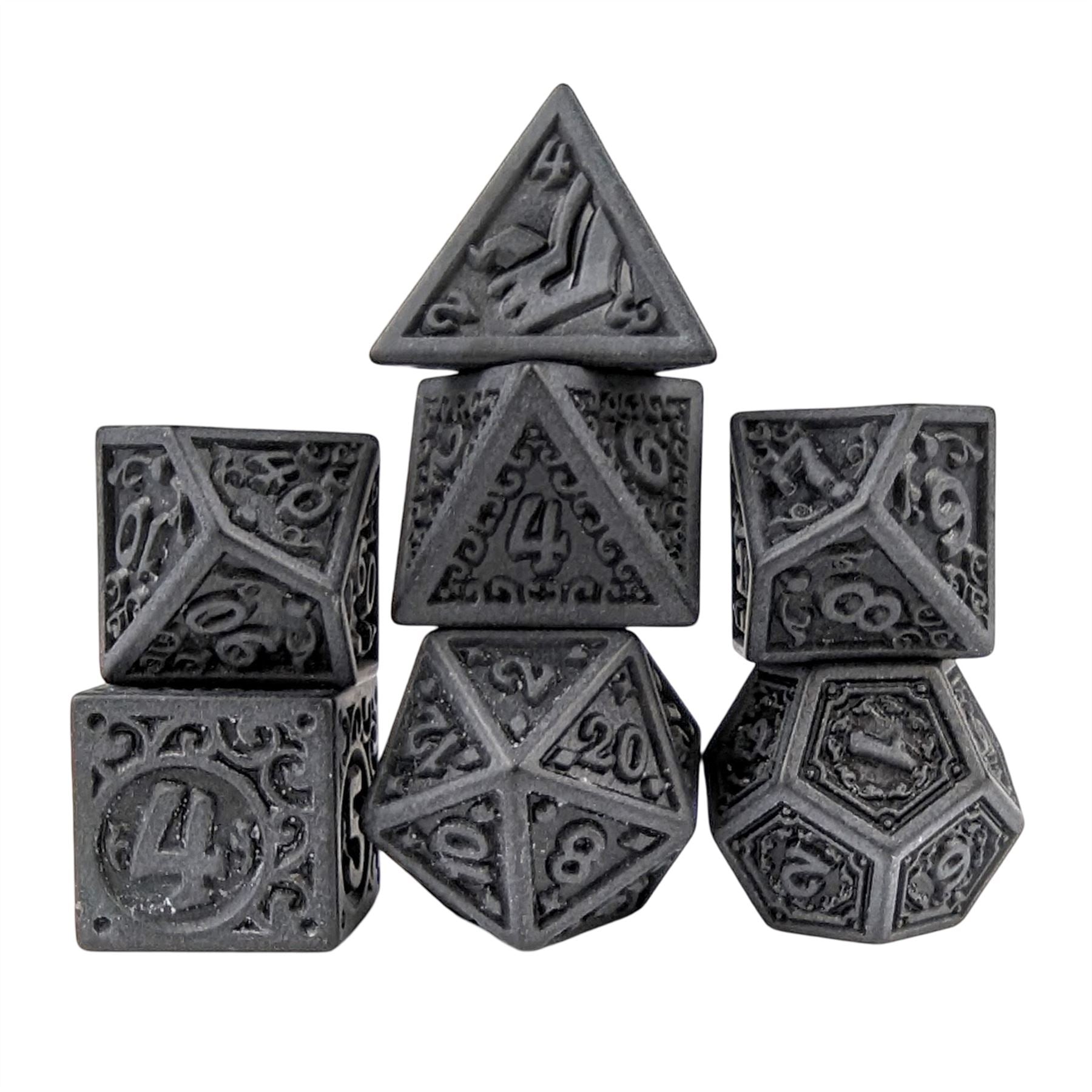 Black Lattice on White Acrylic - 7pcs RPG Full Dice Set