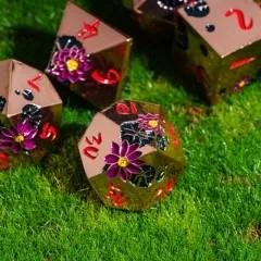 Purple Lotus Flower in Copper Metal - 7pcs RPG Dice Set