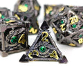 7pcs Dice Metal Hollow Dragon Green Eye Gold Font Nickel