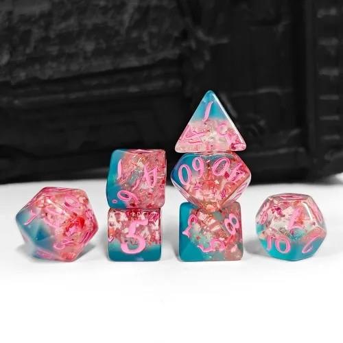 7pcs Dice Resin Glitter Pink Font Pink Blue
