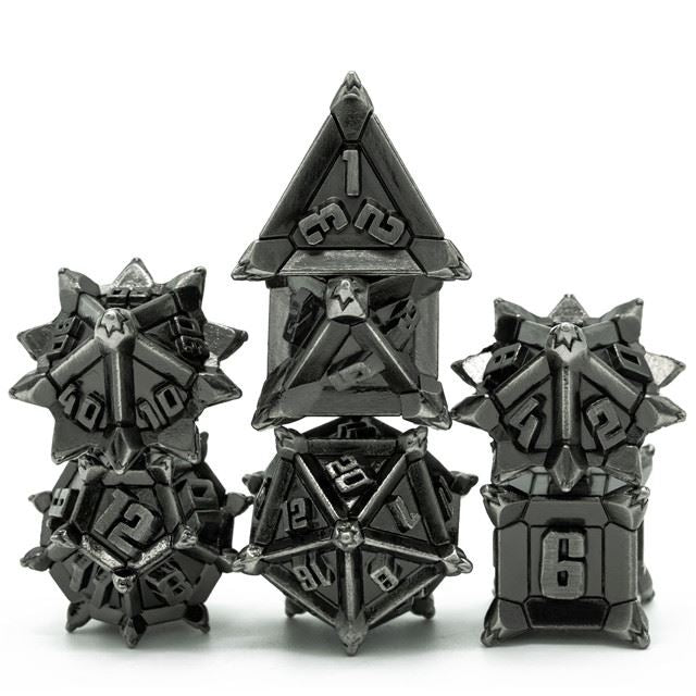 7pcs RPG Dice Set - Spiky Silver Metal