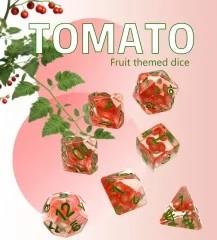 7pcs Dice Resin Filled Green Font Red Tomato Clear