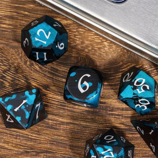 7pcs RPG Dice Set - Blue & Black Anodized Aluminium