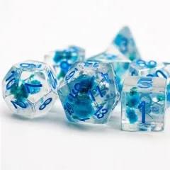 Blue Flowers in Clear Resin - 7pcs RPG Full Dice Set