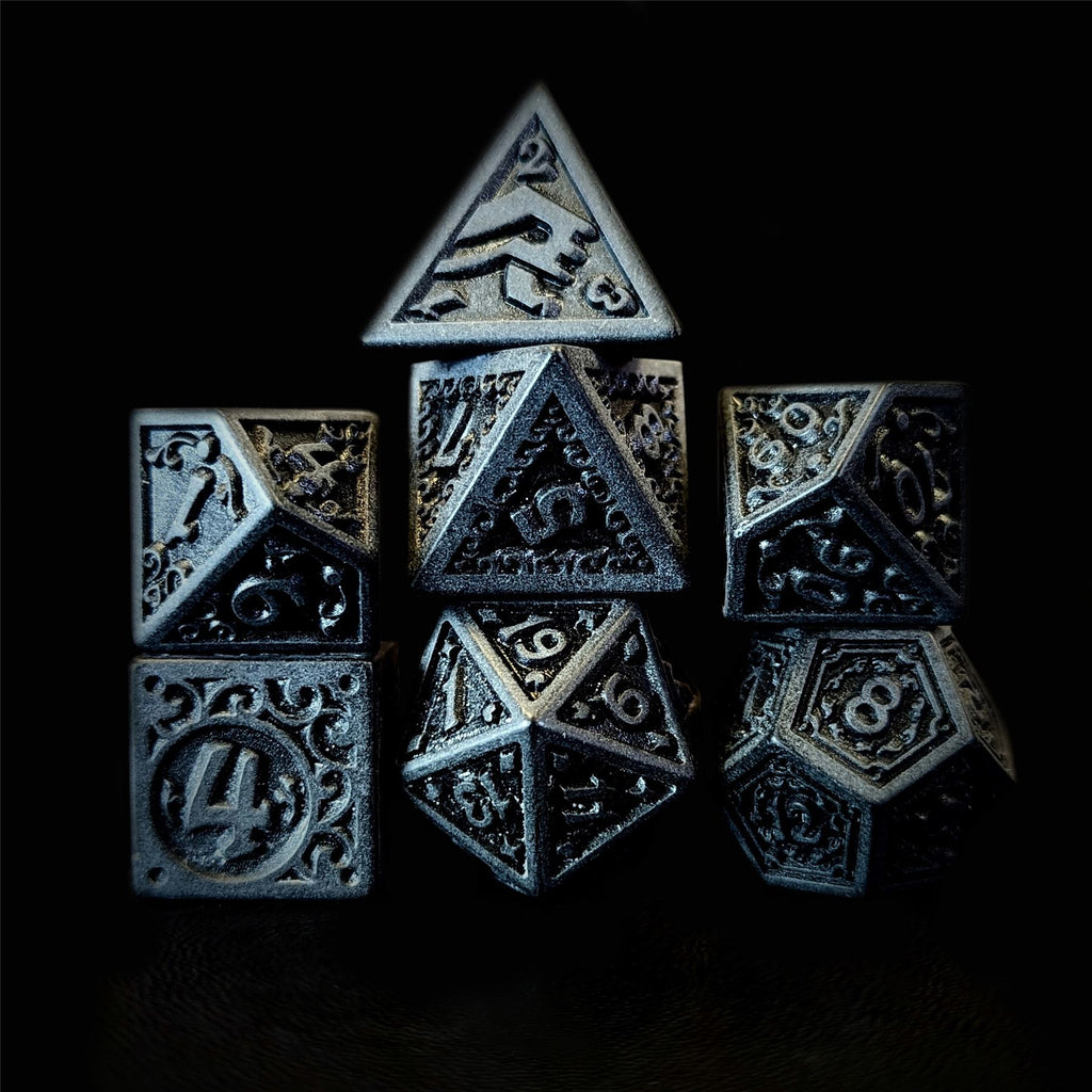 Black Lattice on White Acrylic - 7pcs RPG Full Dice Set