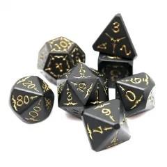 Gold Sword in Black Metal - 7pcs RPG Dice Set
