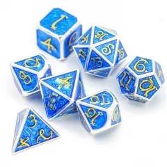 Blue Enamel in Silver Metal - 7pcs RPG Dice Set