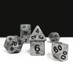 7pcs Dice Acrylic Washed Black Font Grey