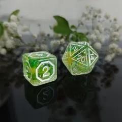 7pcs Dice Resin Pattern Flower White Font Clear Green