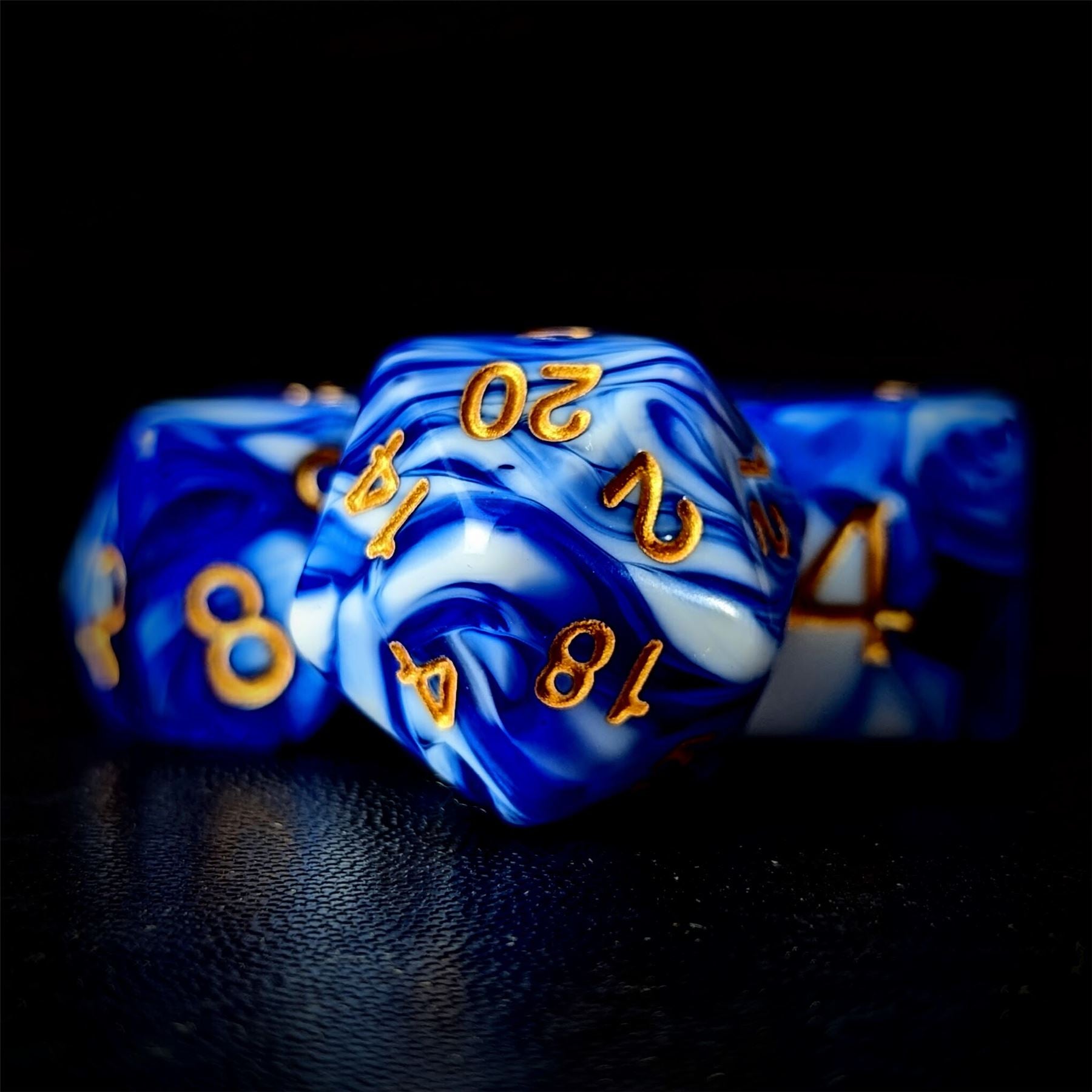 Blend of White & Royal Blue Acrylic - 7pcs RPG Full Dice Set