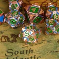 7pcs Dice Metal Alien Ship Green Blue Copper