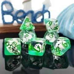7pcs Dice Resin Filled Green Font Seal Green Clear