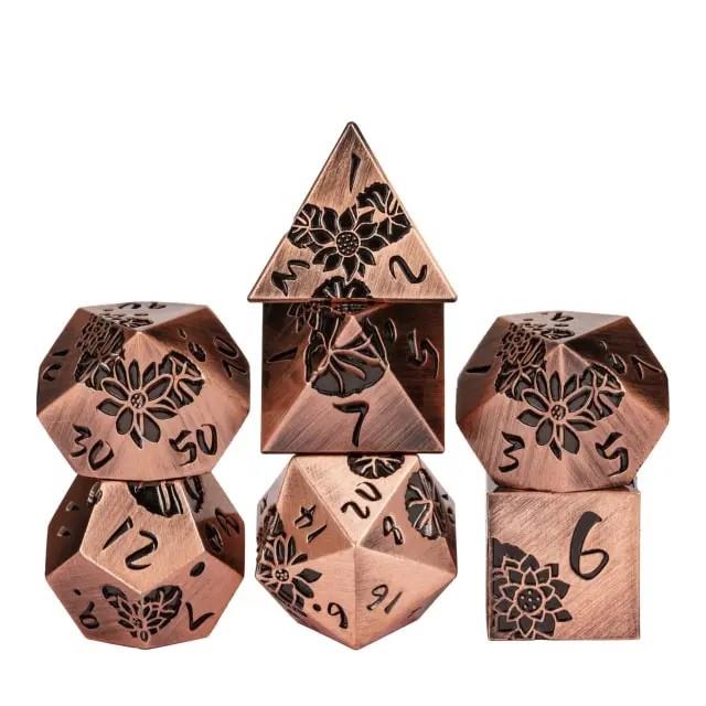 Lotus Flower in Copper Metal - 7pcs RPG Dice Set