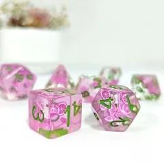 7pcs Dice Resin Filled Green Font Purple Fruit Clear