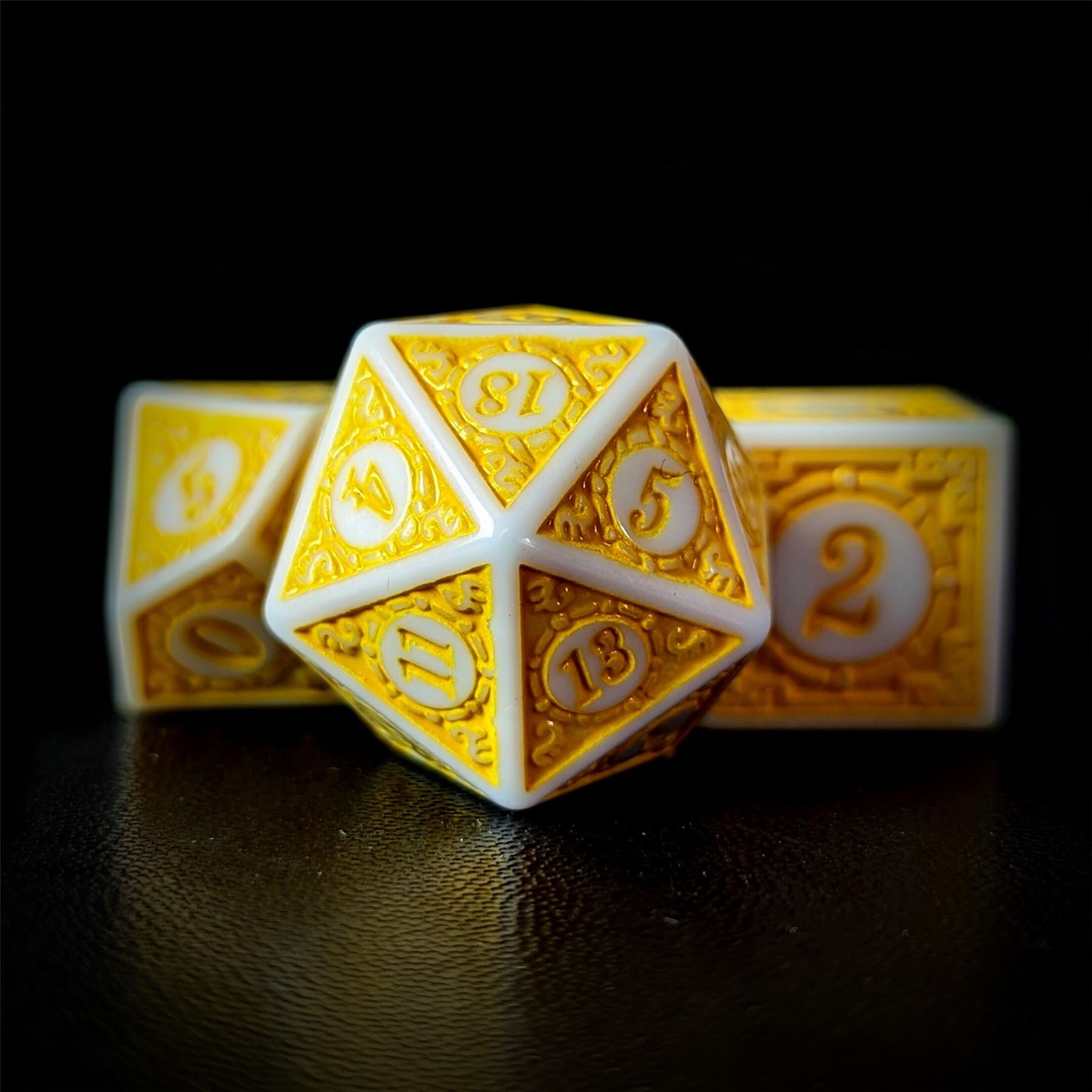 Yellow Lattice on White Acrylic - 7pcs RPG Full Dice Set