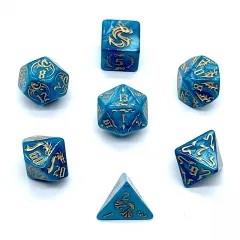 Gold Dragon on Blue Acrylic - 7pcs RPG Full Dice Set