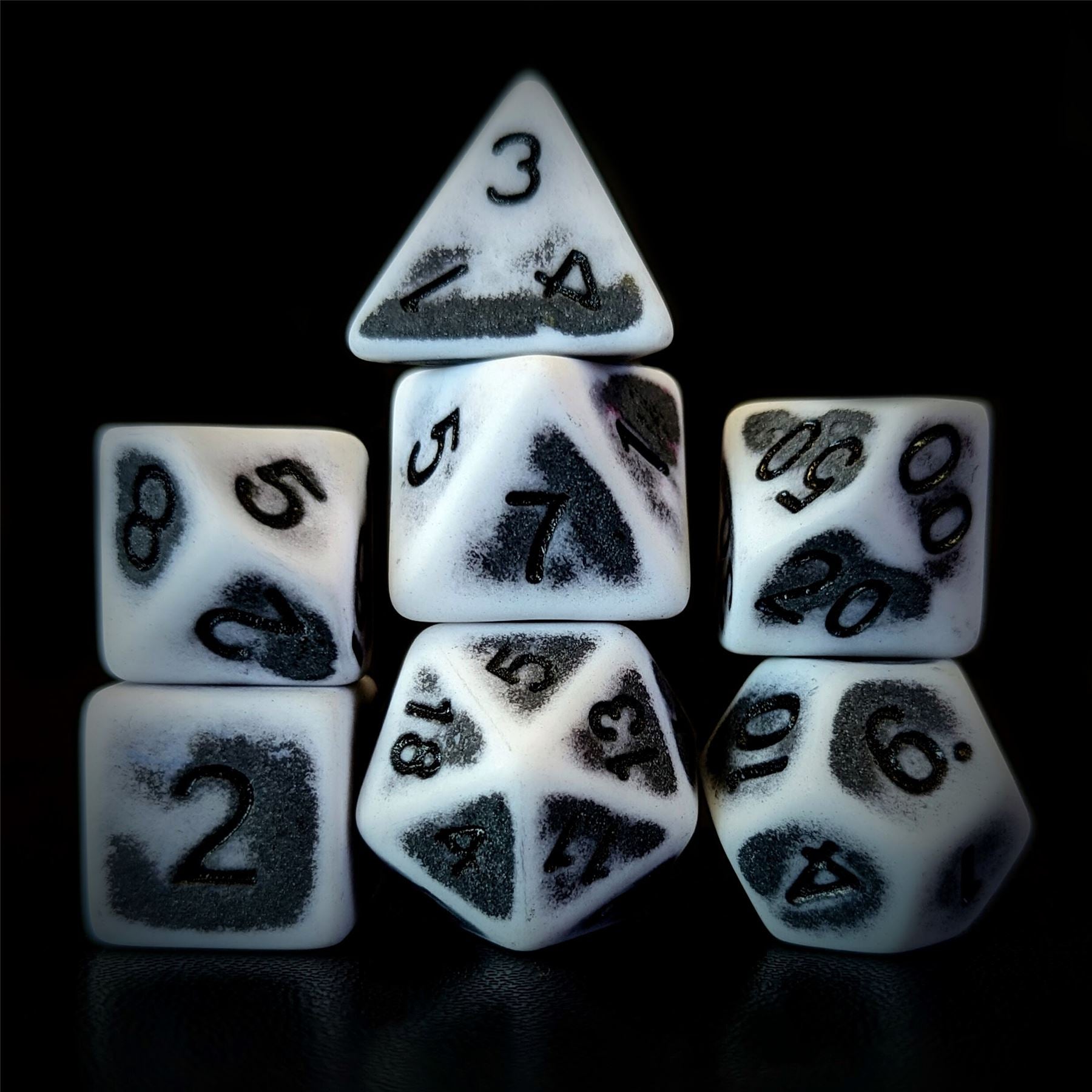 Washed Black on White Acrylic - 7pcs RPG Full Dice Set