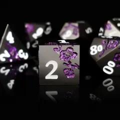 7pcs Dice Metal Lotus White Font Purple Nickel