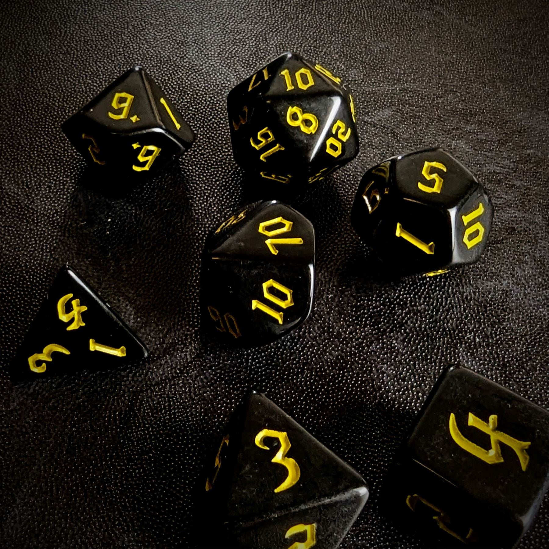 Yellow on Solid Black Acrylic - 7pcs RPG Full Dice Set