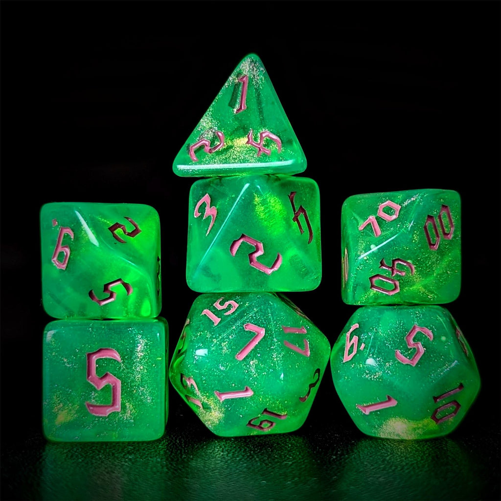 Glitter in Green Acrylic - 7pcs RPG Full Dice Set