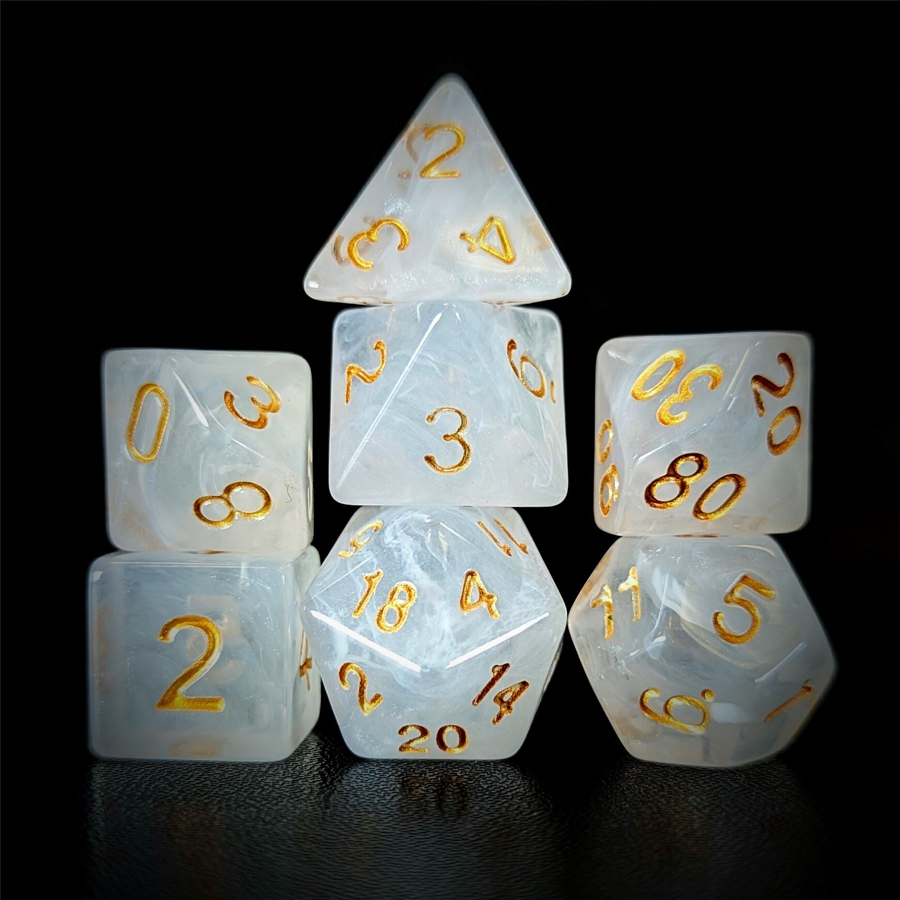 White Silk Acrylic - 7pcs RPG Full Dice Set
