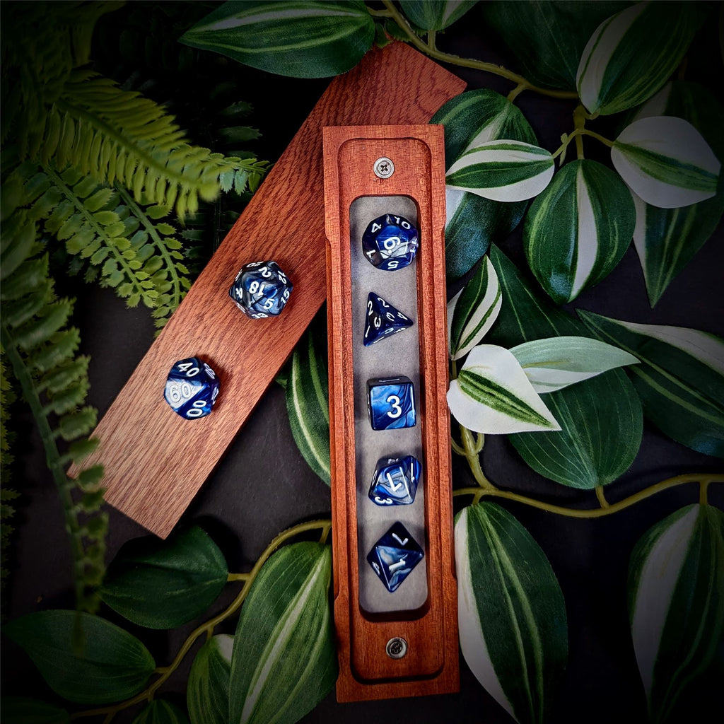 Blend of Silver & Royal Blue Acrylic - 7pcs RPG Full Dice Set
