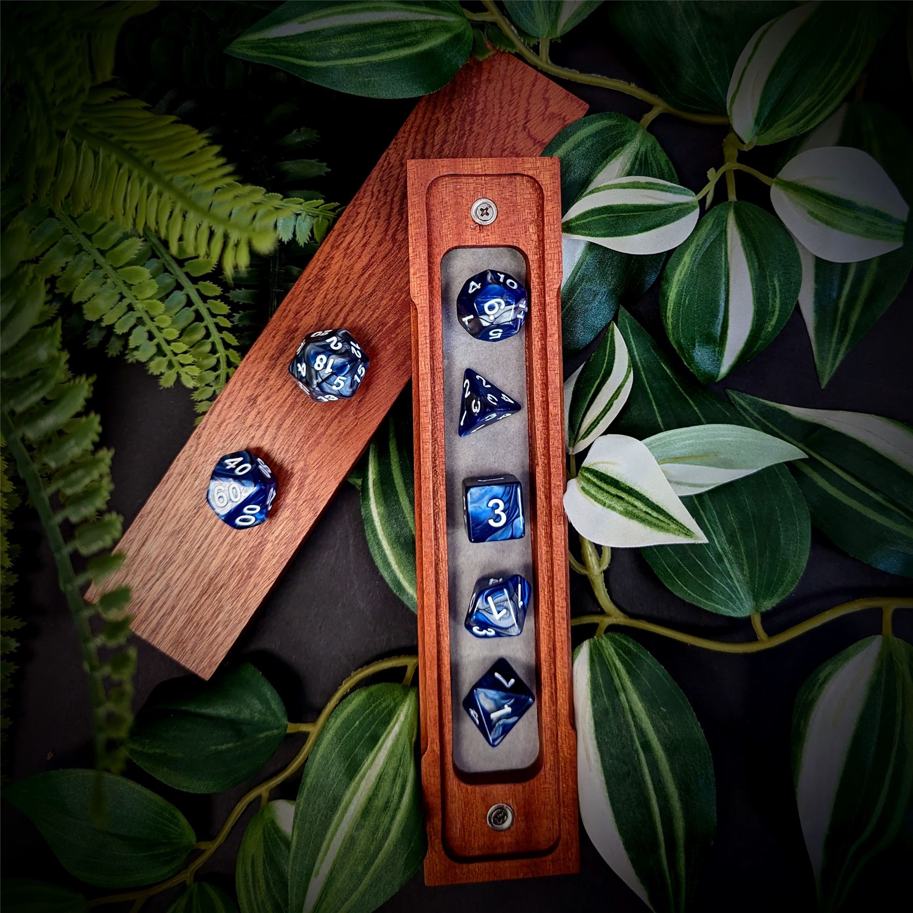 Blend of Silver & Royal Blue Acrylic - 7pcs RPG Full Dice Set