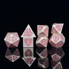 7pcs Dice Metal Enamel Silver Hearts Pink