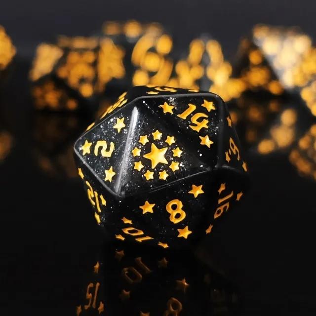 7pcs Dice Acrylic Pattern Stars Gold Font Black