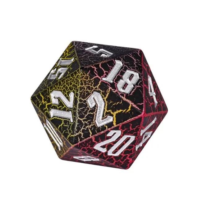 D20 Dice Resin 55mm Cracked Silver Font Yellow Pink Black