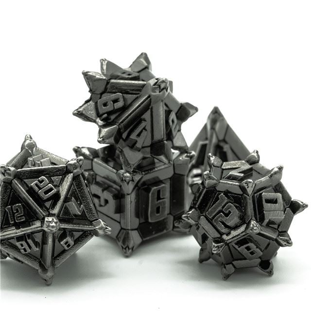 7pcs RPG Dice Set - Spiky Silver Metal