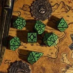 Green Celtic Knot on Black Acrylic - 7pcs RPG Full Dice Set