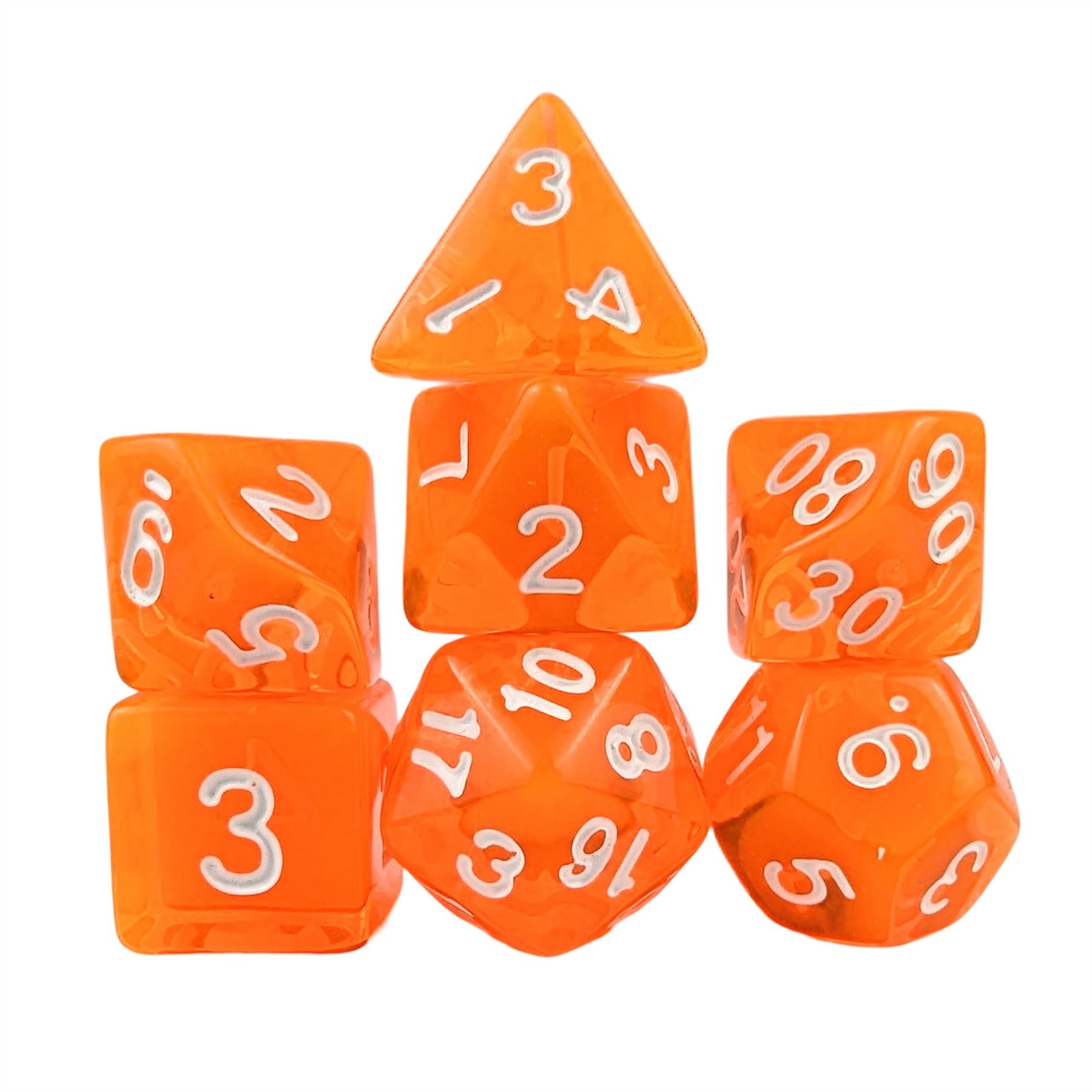 Clear Orange Acrylic - 7pcs RPG Full Dice Set
