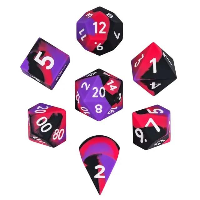 7pcs Dice Silicone Oversize White Font Purple Black Red