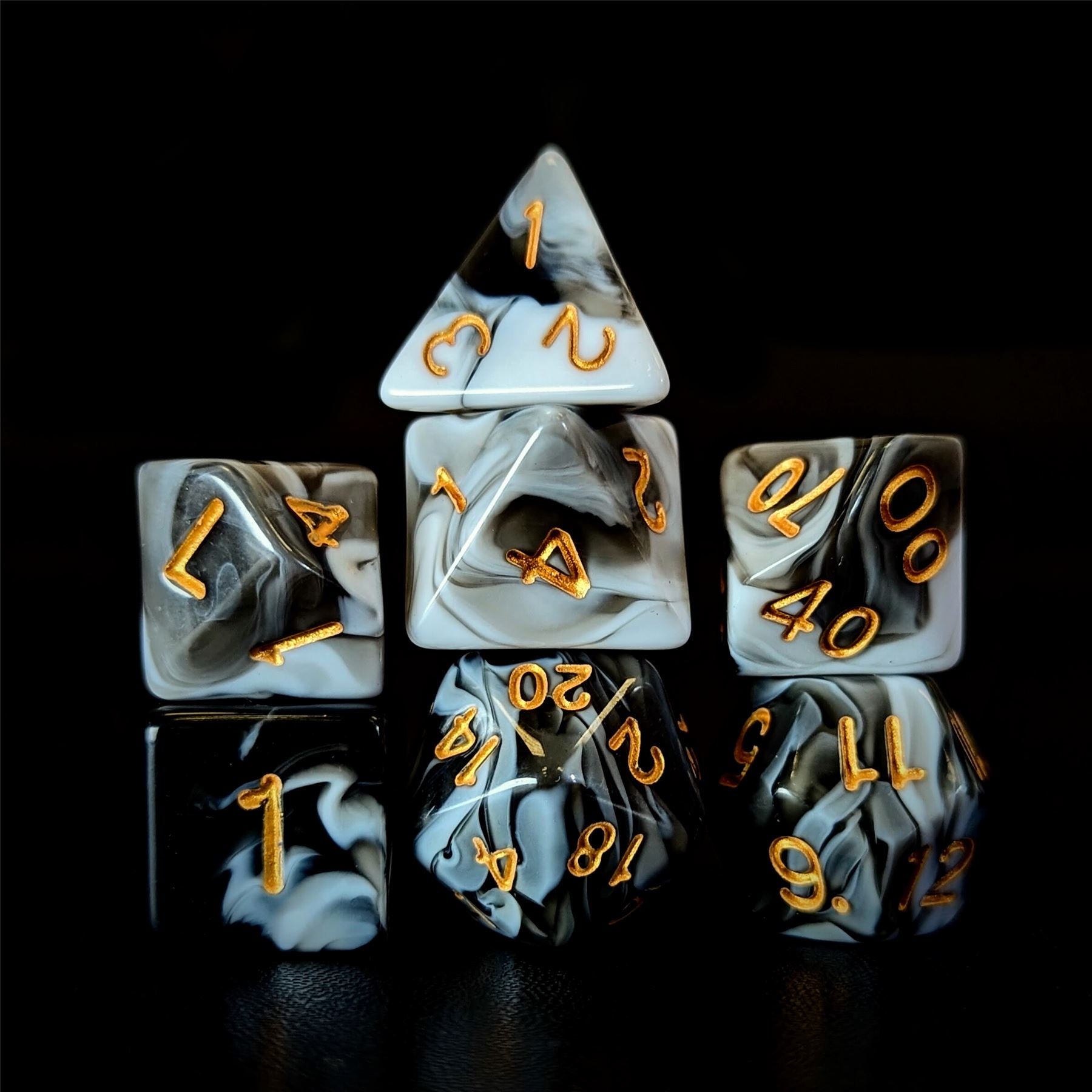Blend of White & Black Acrylic - 7pcs RPG Full Dice Set