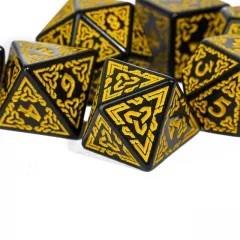 Yellow Celtic Knot on Black Acrylic - 7pcs RPG Full Dice Set